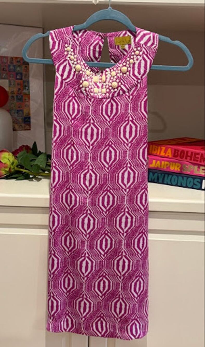 NWT Nicole Miller Kids Girls Size 16 Pink Ikat Geometric Beaded Dress